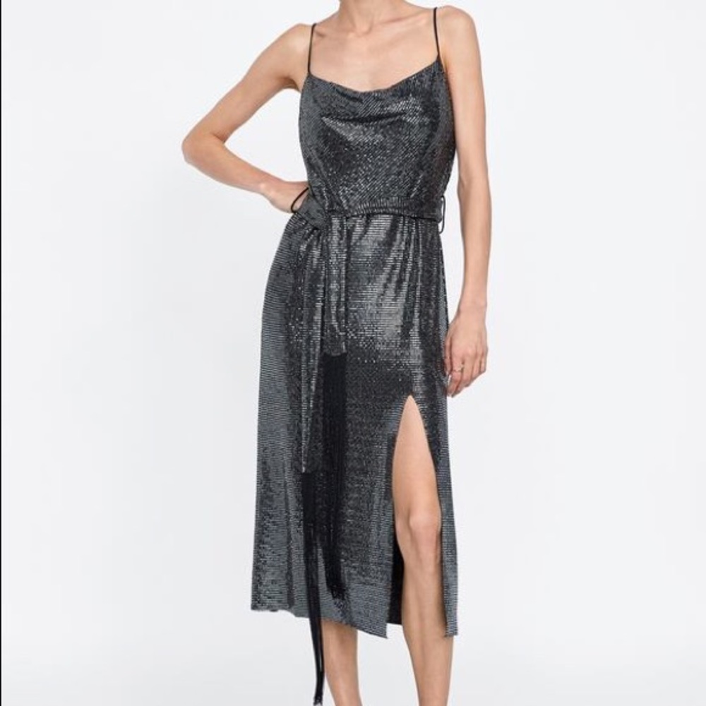 LAST CHANCE | New | Zara Shiny Belted Dress